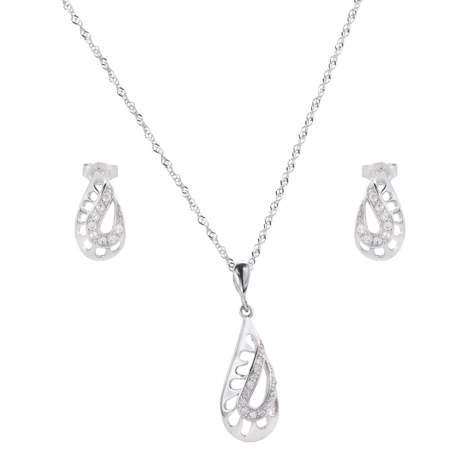 Conjunto Pendientes y Colgante lágrima de Plata de ley con Circonitas un precioso diseño para novias y mujeres que adoran las joyas elegantes