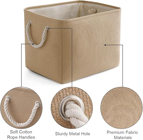 Miniatura 6 de TheWarmHome - Canasta de tela para almacenar y organizar estantes, armario, juguetes, ideal para regalo, 16 x 12 x 12 pulgadas, 3 unidades, beige