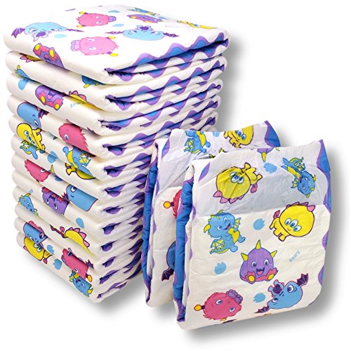 Rearz - Lil' Monsters - Adult Diapers ABDL (14 Pack) (Medium - 30'' - 44'')