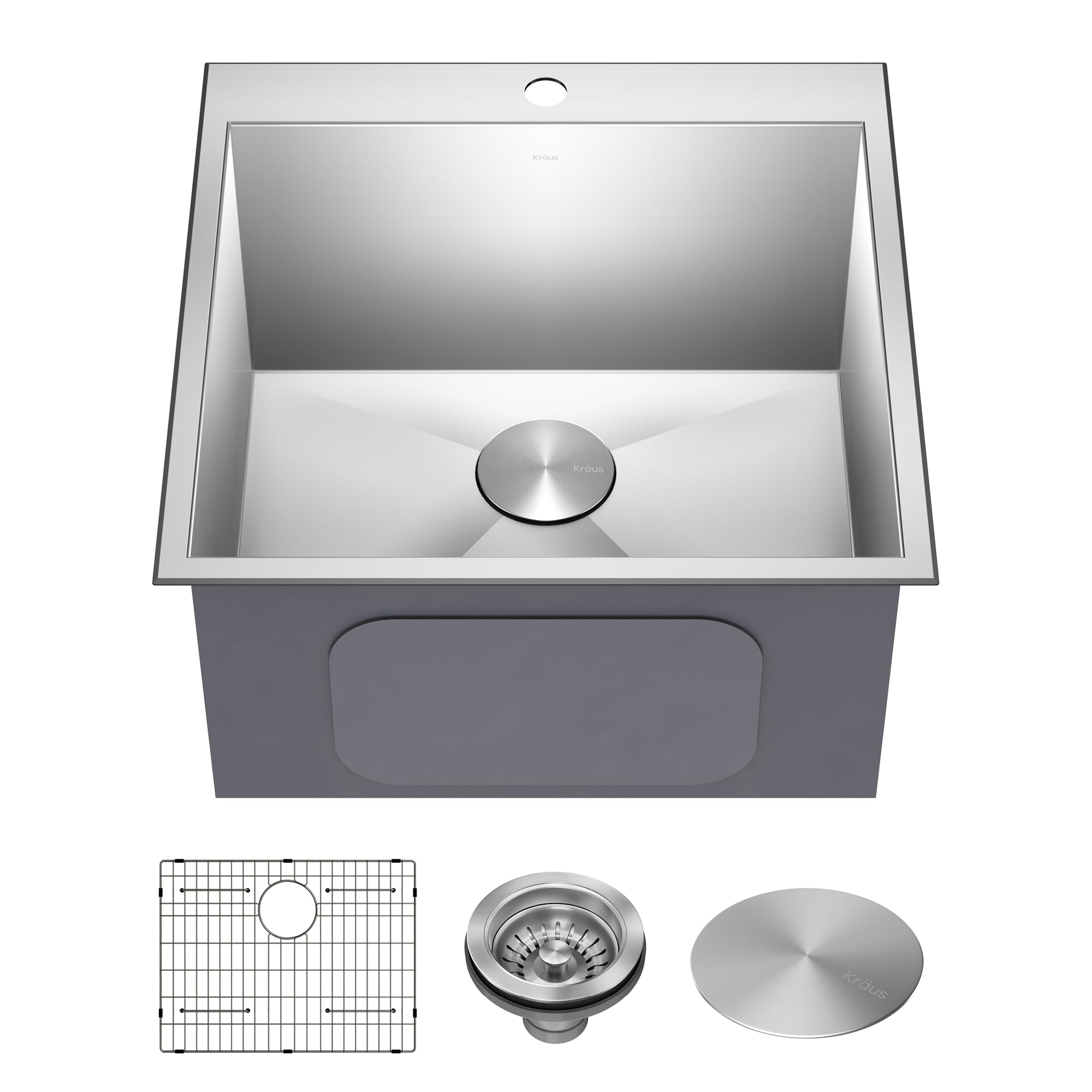 KRAUS Standart PRO 22-inch Drop-In Top Mount 16 Gauge Stainless Steel Single Bowl Laundry Utility Sink, KHT301-22L