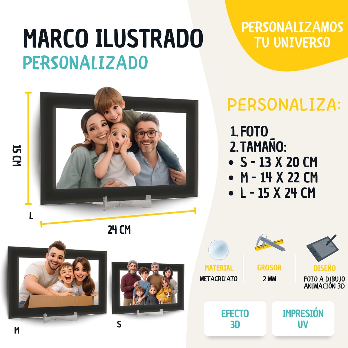 DEREGALOOS Marco Personalizado con Foto Estilo Animación 3D. Cuadro Artístico para Día de la Madre, Dia del Padre. Foto con Arte de Película. Regalo Original para Pareja, Familia — view 4