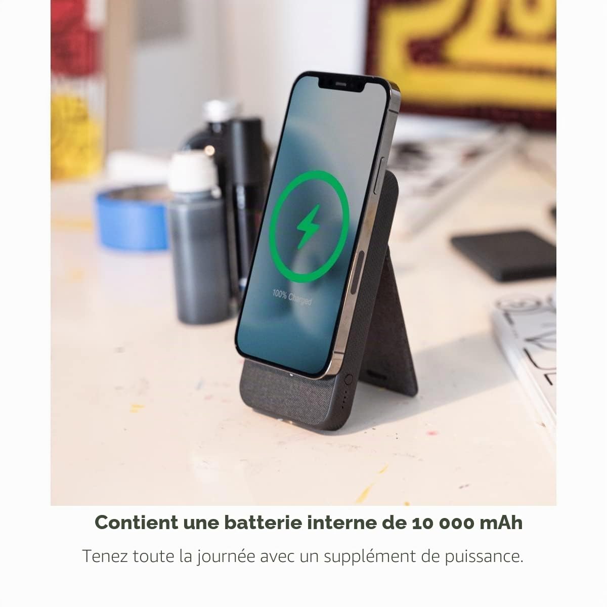 ZAGG mophie Snap+ Powerstation Stand, Batterie sans Fil magnétique et Portable, Compatible avec MagSafe, Batterie Interne 10 000 mAh, Noir