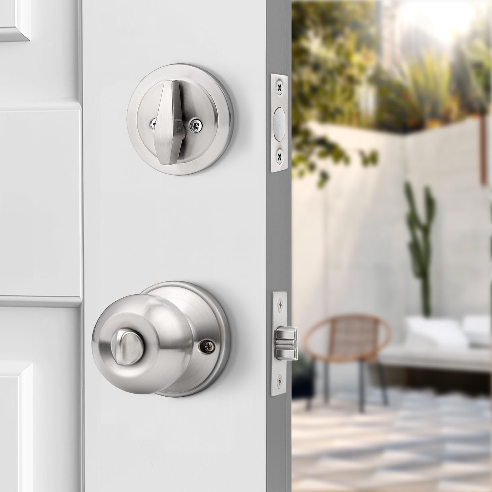 Probrico Door Knob & Deadbolt Set - Brushed Nickel (3 Pack) -5