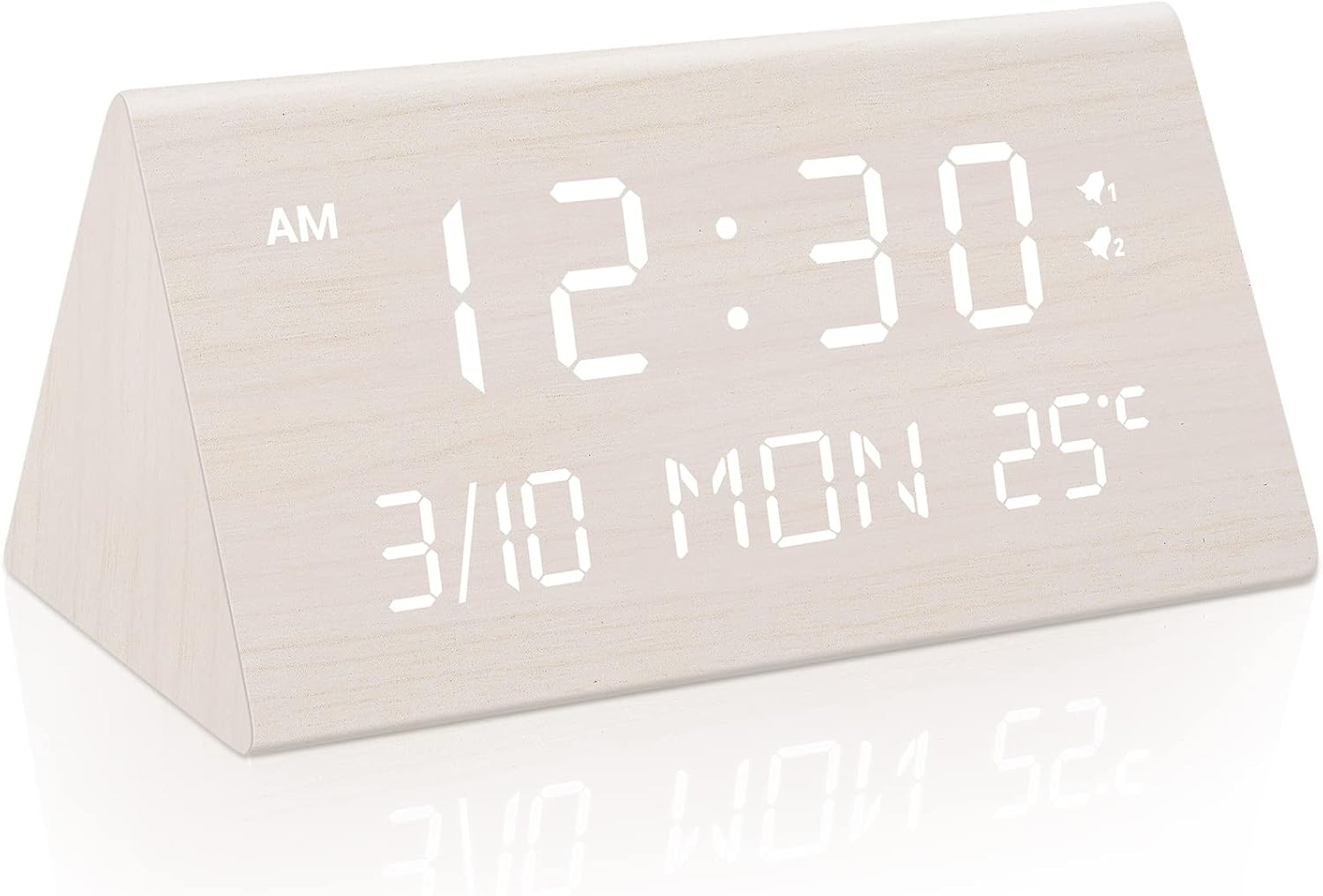 Kogonee Wooden Digital Alarm Clock, 0100 Dimmer, 2 Alarm Settings
