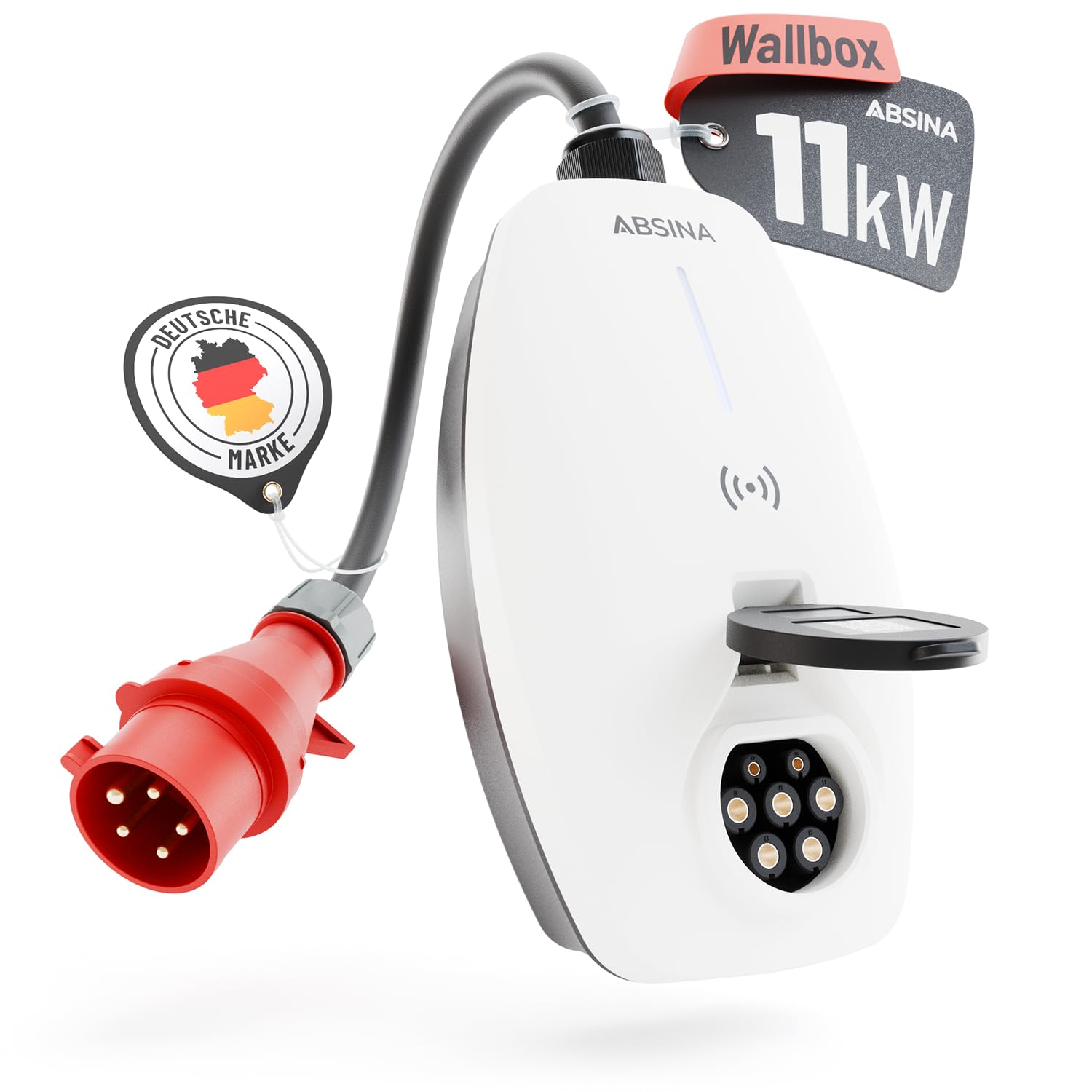 ABSINA Mobile Wallbox 11kW 16A mit App Steuerung - Wallbox mit CEE Stecker, RFID & Einstellbarer Ladeleistung - Elektroauto Wallbox 3 phasig für i3, e-Up, ID.3, ID.4, Zoe, fortwo UVM - Wallbox CEE