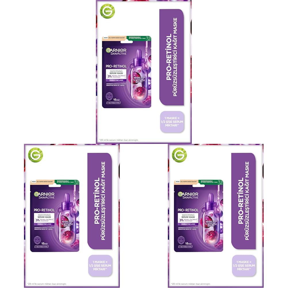 Garnier Pro-Retinol Pürüzsüzleştirici Kağıt Maske (3 paketi)