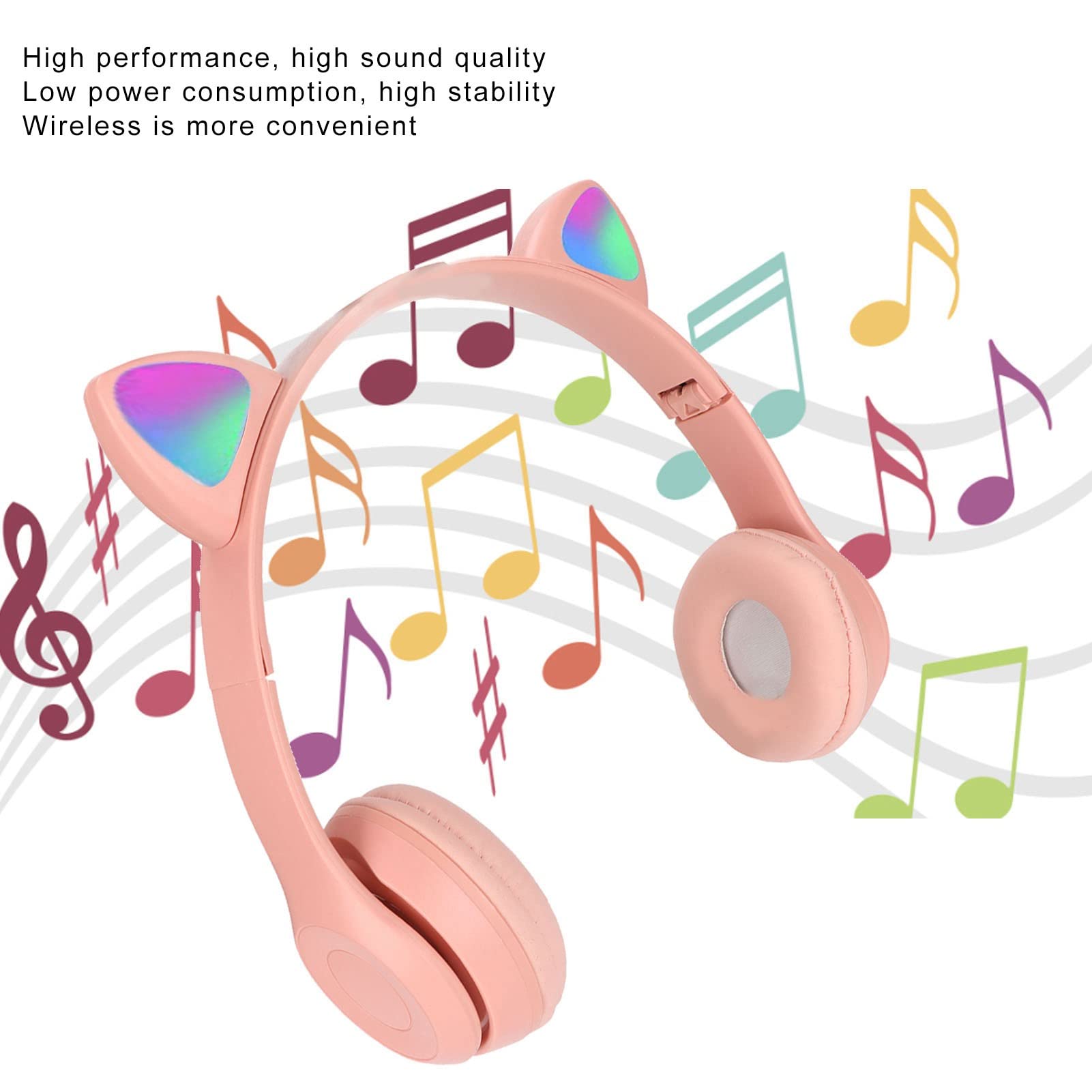 Auriculares, Bonitos Auriculares con Orejas de Gato, Auriculares para Niños, Auriculares Plegables sobre la Oreja con Luz LED para Niños, Adultos, Niñas Y Niños (Rosa)