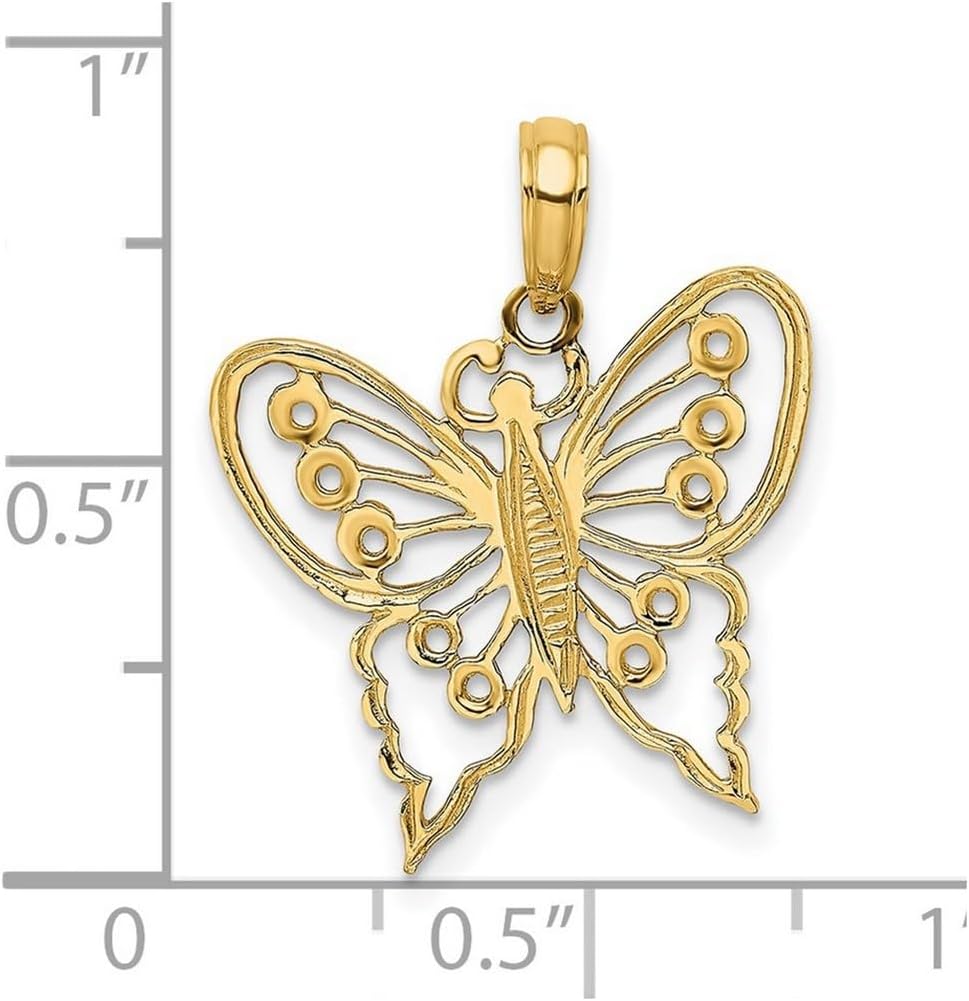 JewelryWeb 19mm 14k Gold Butterfly Angel Wings Cut-out Charm Pendant Necklace for Women - Image 2