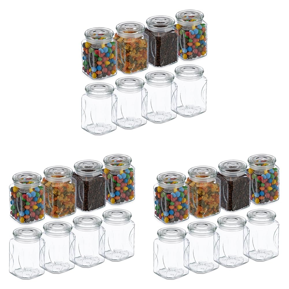 Relaxdays Vorratsgläser mit Deckel, 8er Set, Glas, 750 ml, eckige Vorratsdosen, luftdichte Glasbehälter, transparent (Packung mit 3)