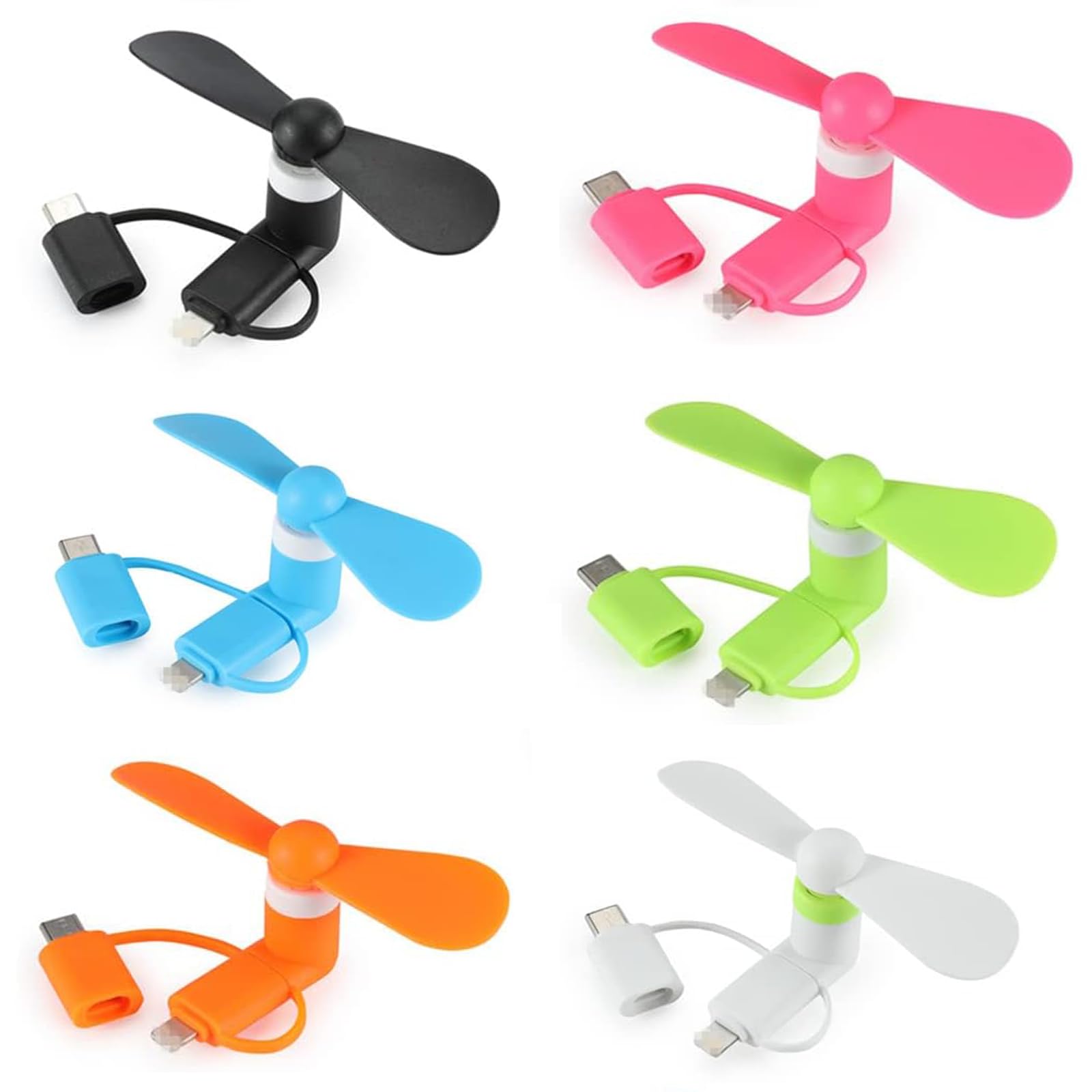 JORMEY Mini Cell Phone Fan, 3-in-1 Universal Phone Fan for iPhone, Android, Type-C Devices Cell Phone Summer Accessories Colorful and Powerful Fans(6-Pack)