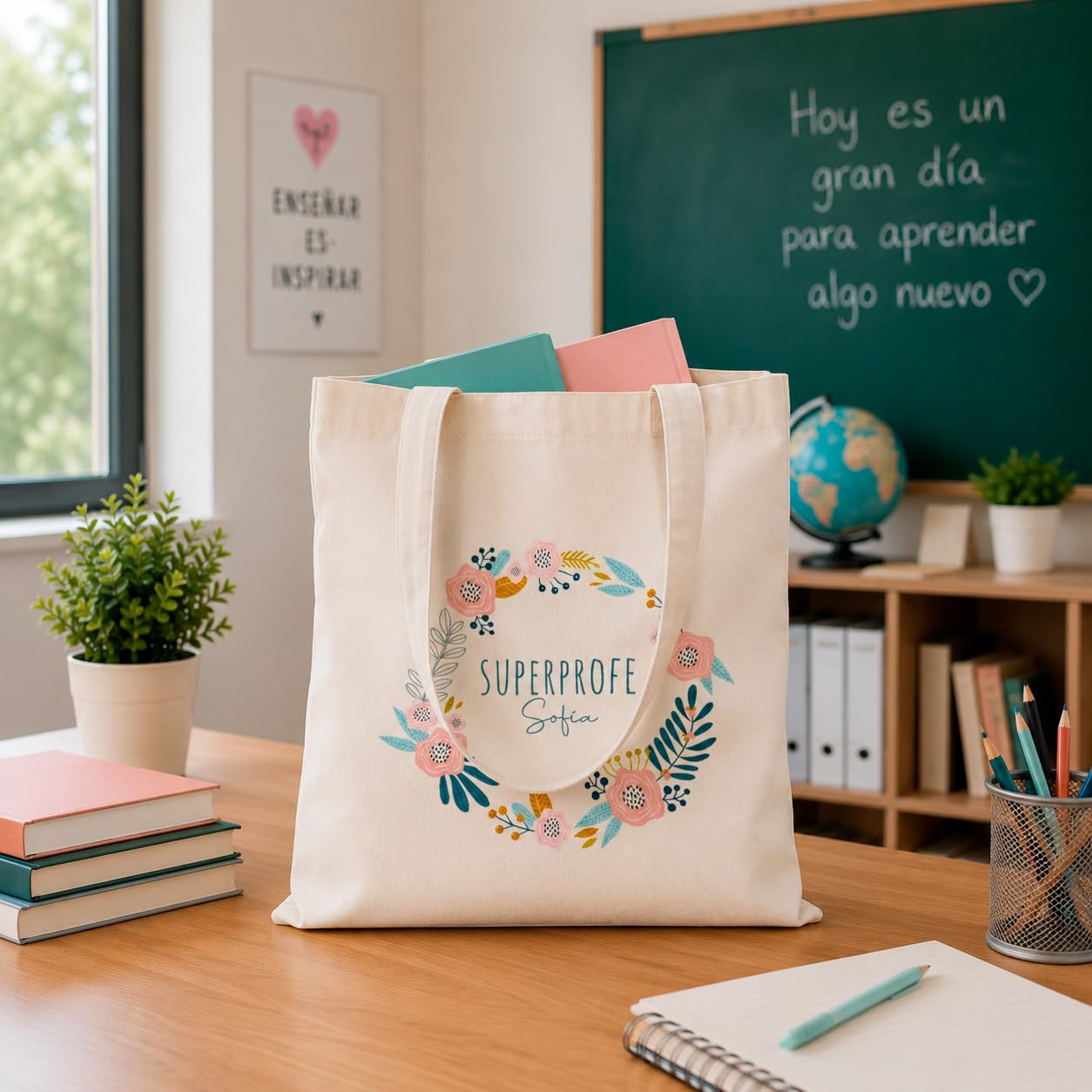 Genérico Bolsa Tote Personalizada SuperProfe Asas Largas Multiuso Compra Tote Bag Bolso Shopper regalo profesora profe