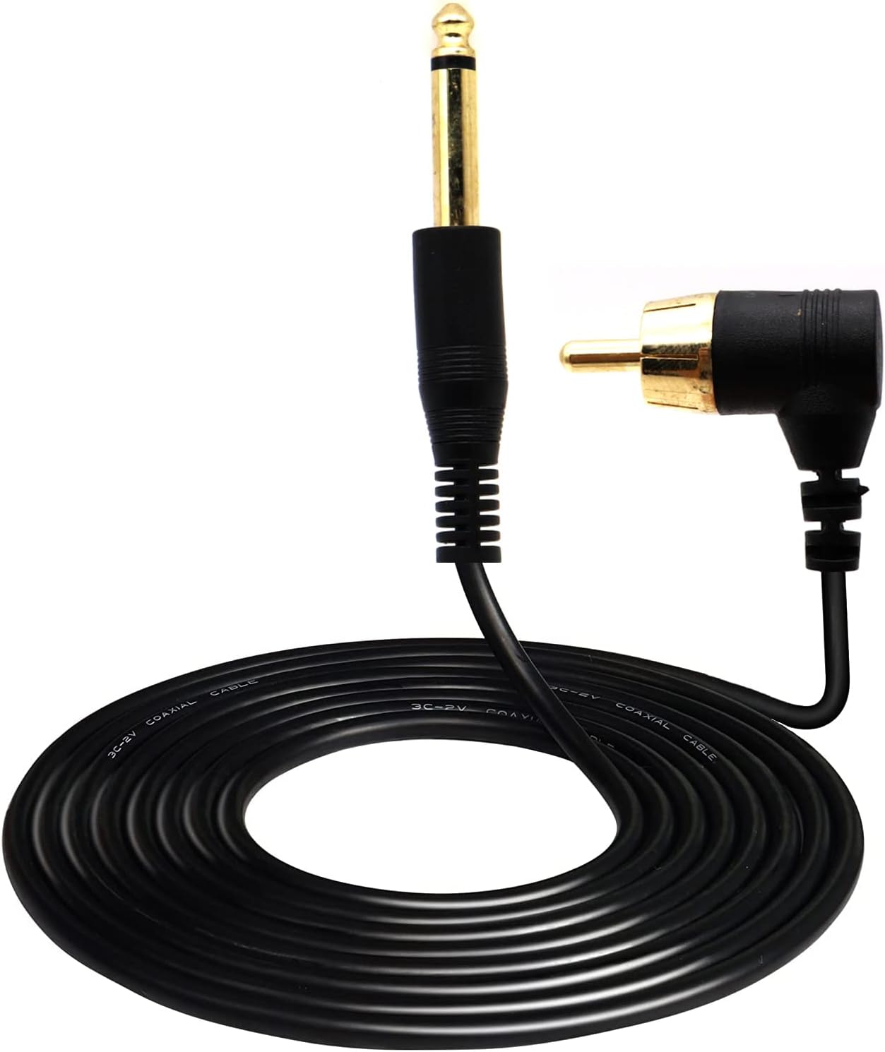 Tattoo Clip Cable, LOKEKE Gold-Plated OD2.2MM 6.35MM to RCA Male to Male with 90 Degree Tattoo Clip Machine Connector Power Cable Cord for Tattoo, 5.9FT(M to M 90 Degree, Black)
