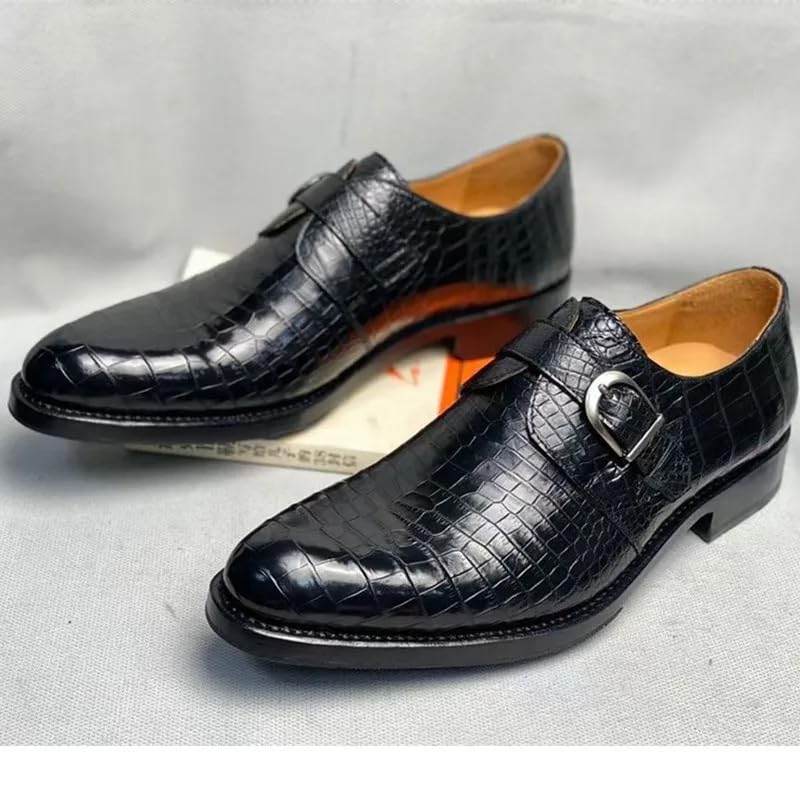 Authentic Real Crocodile Skin Businessmen Black Brown Dress Shoes Genuine Exotic Alligator Leather Male Monk Strap Dress Oxfords4