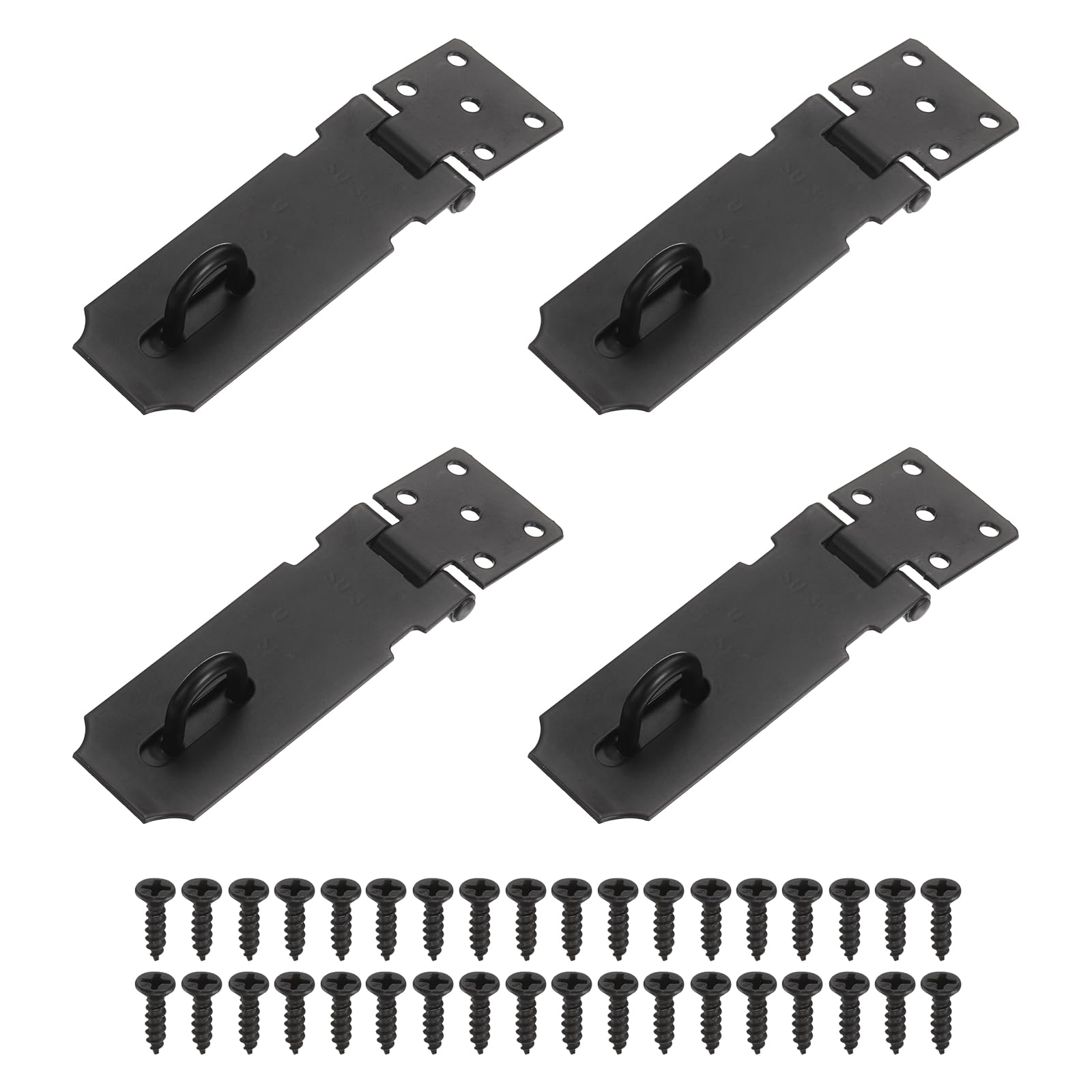 PATIKIL Door Hasp Latch (4 Inch, Black) (4 Pcs), Stainless Steel 180 Degree Padlock Hasp Safety Angle Locking Latch with Screws, Suit for- Cabinet/Garden/Yard/Shed/Closet