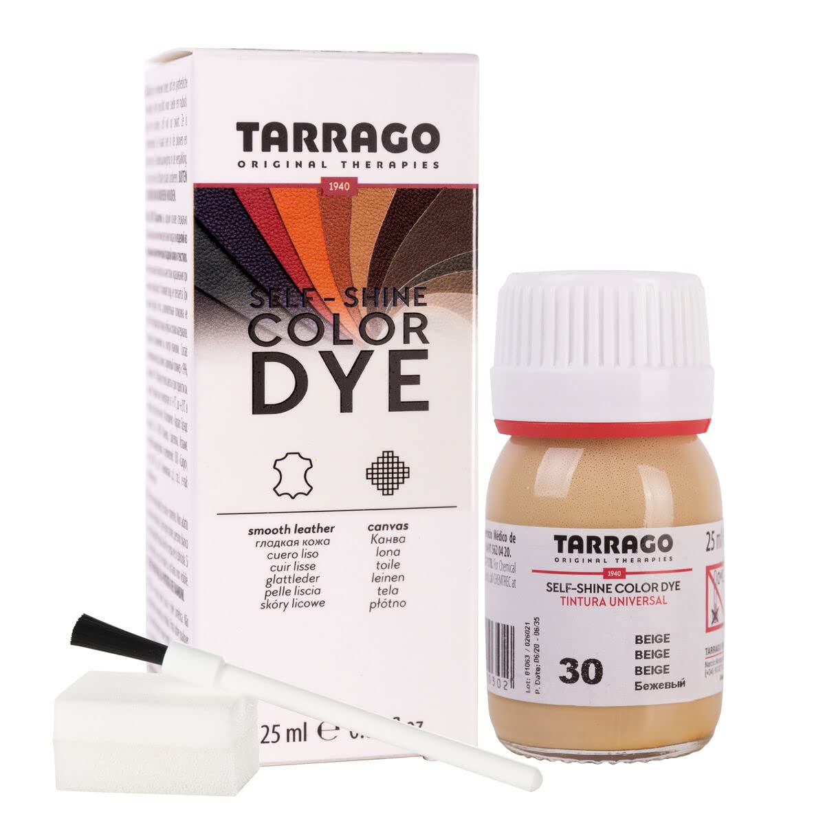 Tinte para Zapatos y Bolsos de Cuero y Textil con Esponja y Brocha | Cubre Rozaduras y Desgastes del Calzado | Gama de 90 colores — view 50