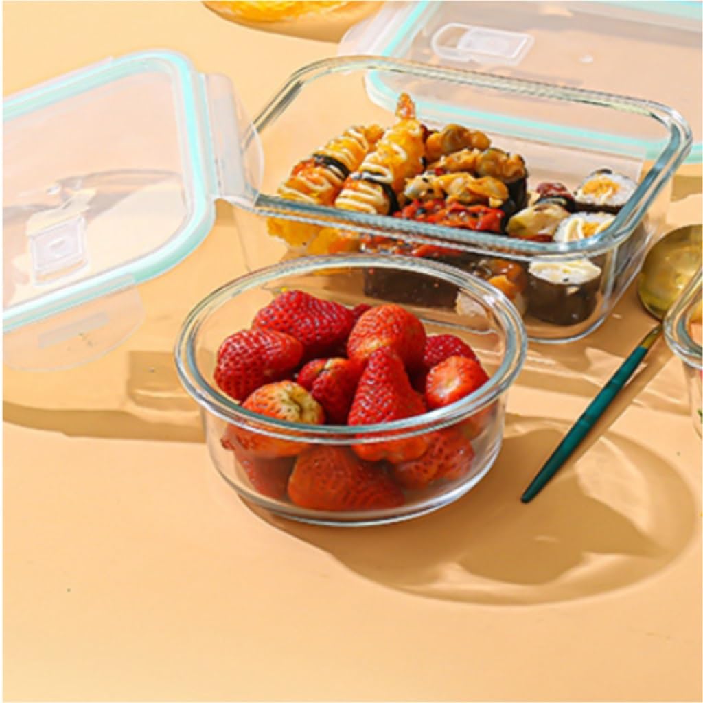 Recipientes para Alimentos Caja de almacenamiento de vidrio de borosilicato alto con tapa, caja con división de almacenamiento sellada de vidrio, contenedor de vidrio transparente para Refrigerador Fr