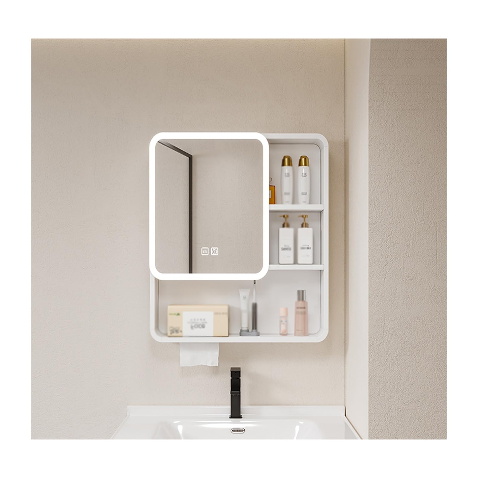 FLYIODFCXV bathroom mirror cabinet, Suitable for Family Bathrooms, Apartment, Hotel Room, Etc(Black,70 * 65cm/27.5 * 25.6in)