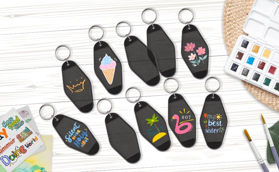 Yoption Blank Motel Keychain Bulk with Key Rings, Hotel Keychains Key Tag for Vinyl DIY Crafts - Image 2