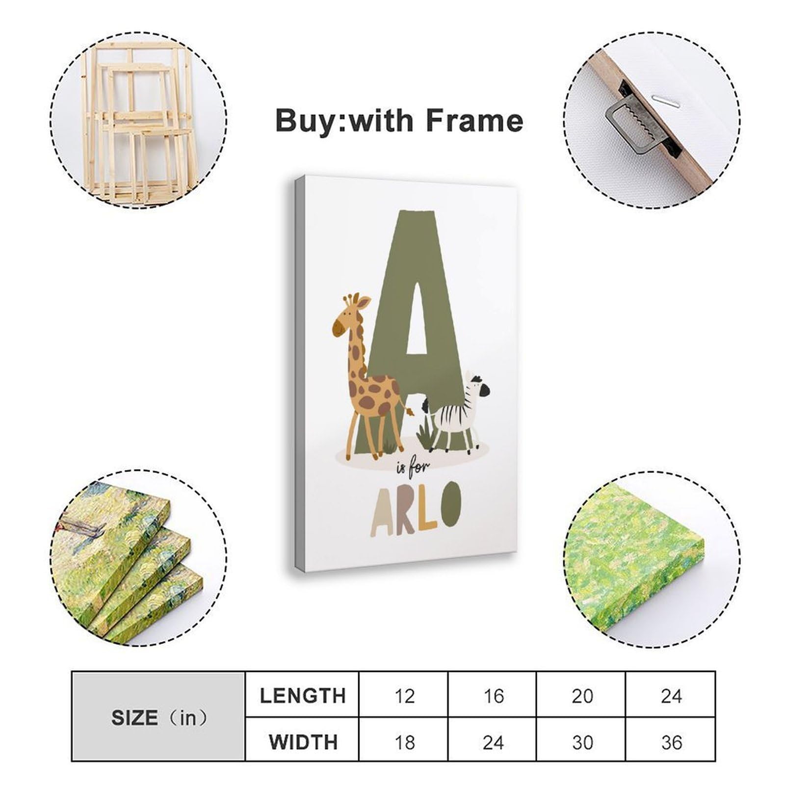 Poster sur toile avec thèmes éducatifs de l'alphabet de A à Z (12) - Décoration murale pour salon, chambre à coucher - 40 x 60 cm