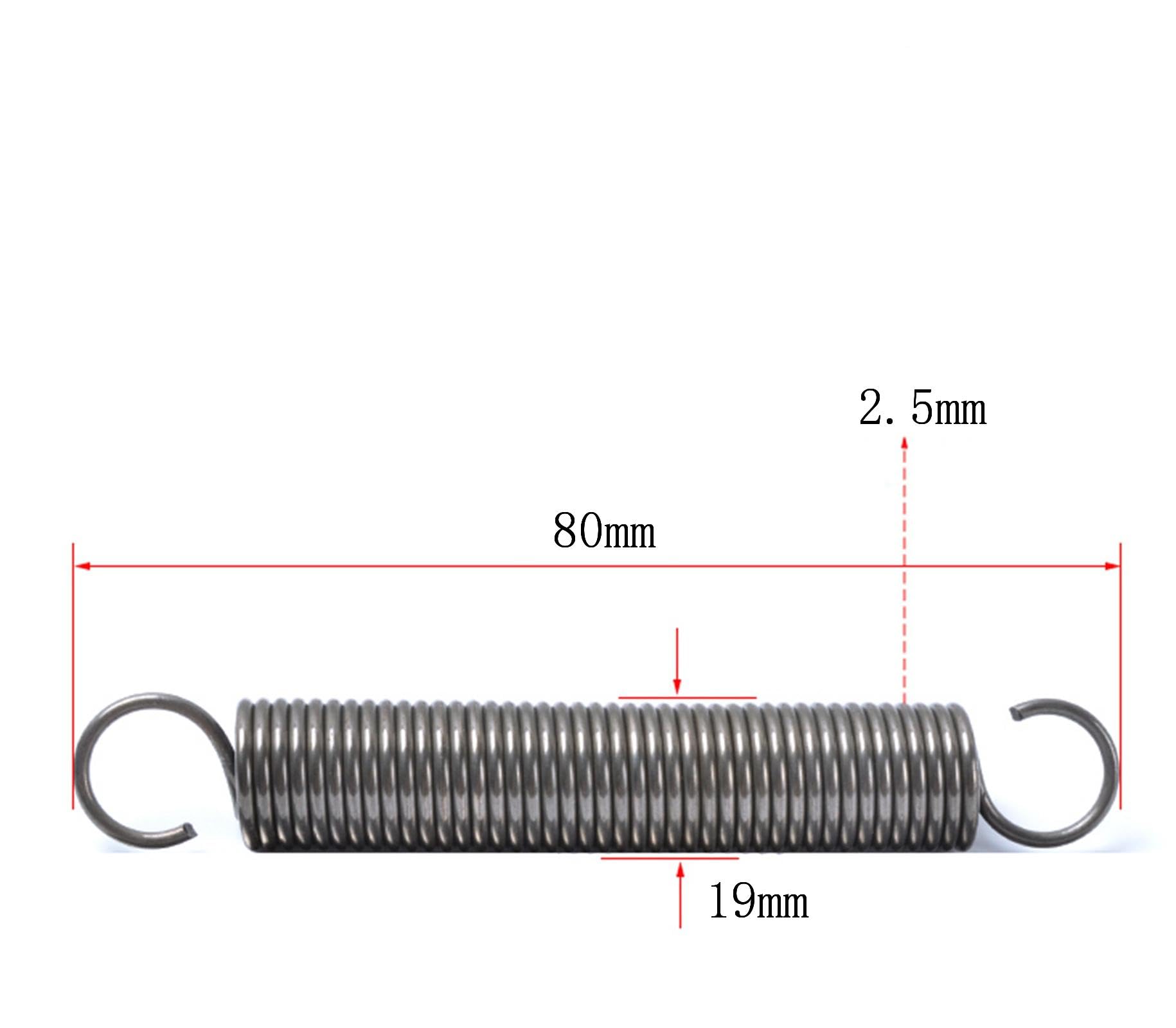 Sprężyna rozciągana, 2 szt. Sprężyna naciągowa z podwójnym hakiem, 0,5 x 19 400 mm, średnica drutu, zewnętrzna, długość dowolna, stal, podwójna w kształcie litery S(2.5 x 19 x 80mm)