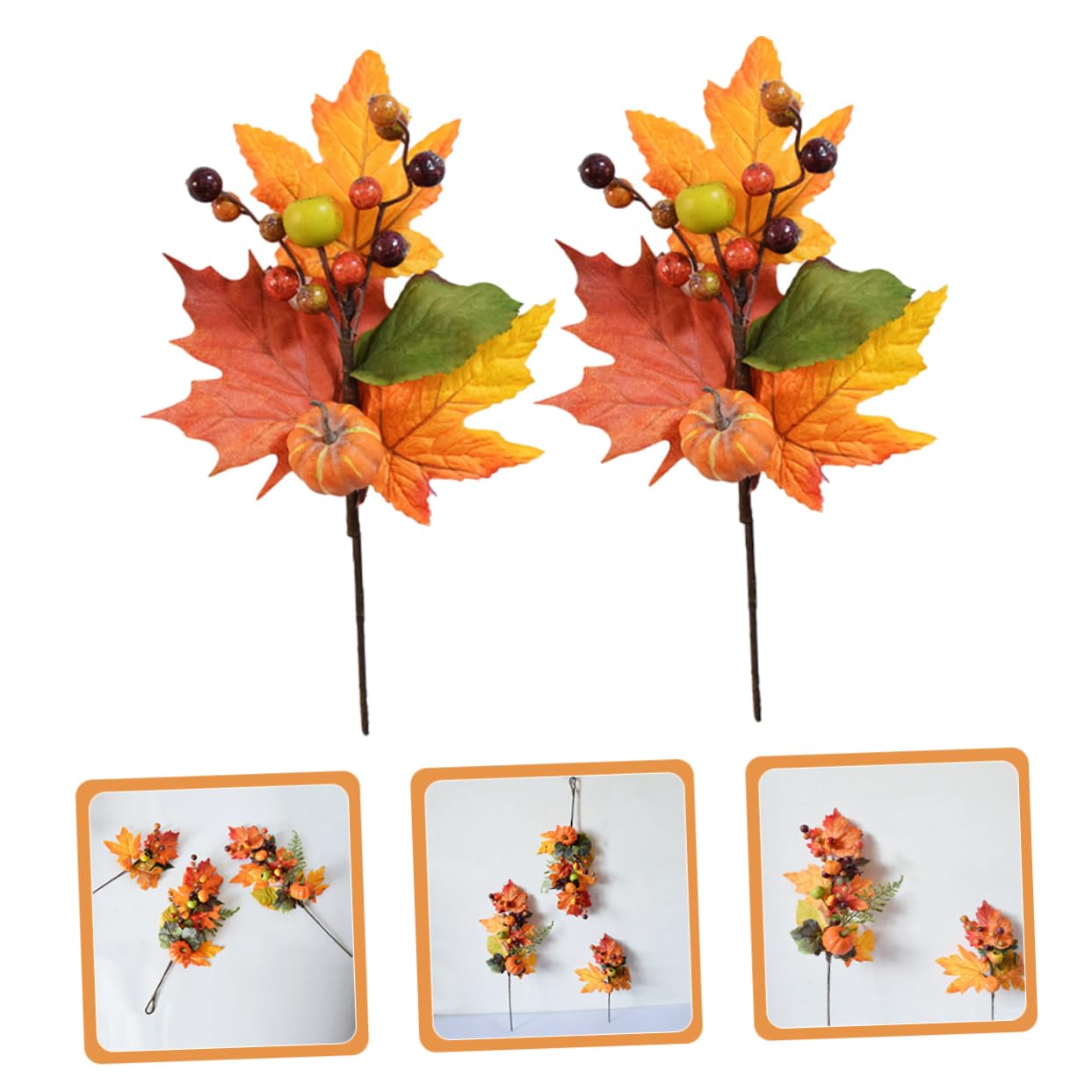 jojofuny 4 Sets Künstlicher Kürbis-Ahornblatt-Zweig Herbstblätter Erntedank-Dekoration Kunstpflanze Für Zuhause Outdoor Garten Dekoration 2 Stück X 4