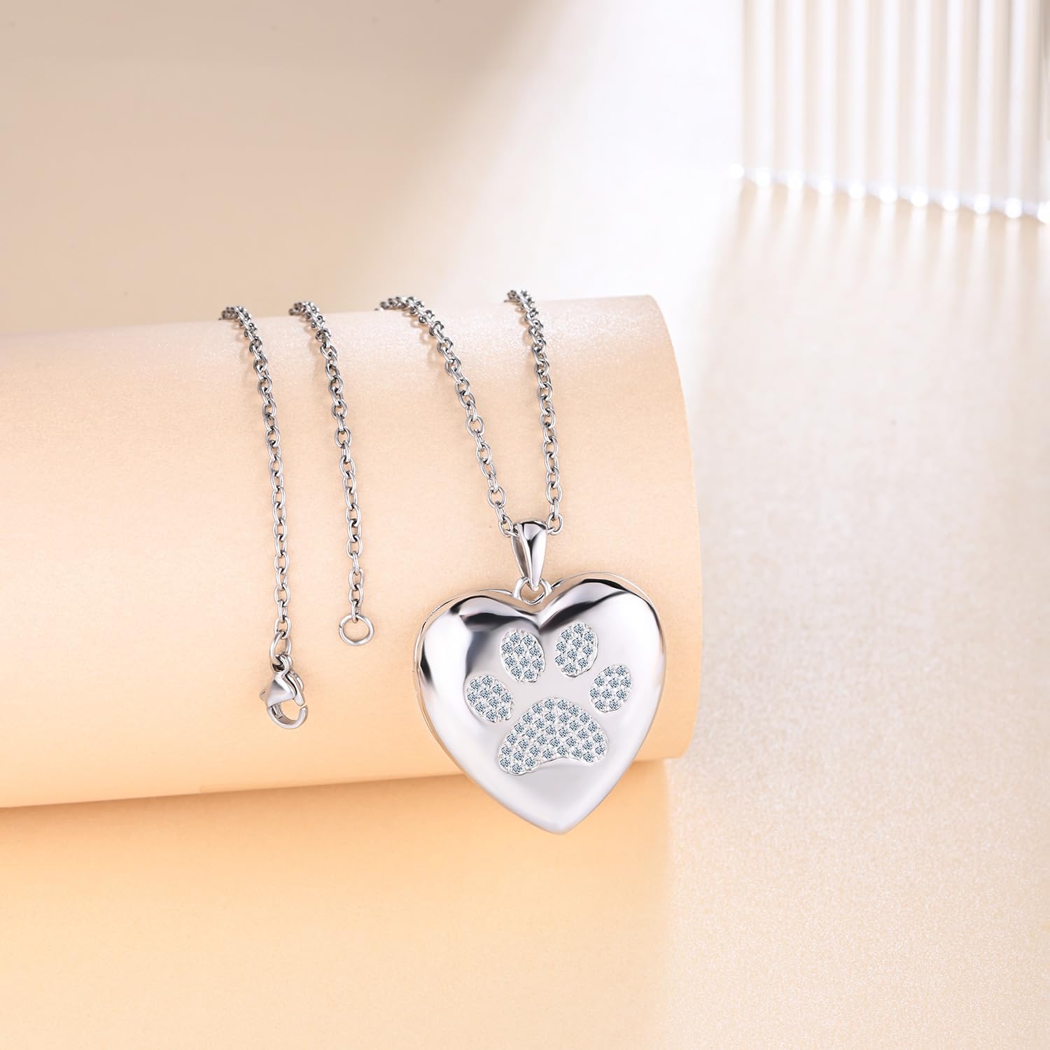 Collana da donna in argento 925, con ciondolo a forma di cuore, ciondolo a forma di cuore, con impronta di cane e zirconi, medaglione con foto