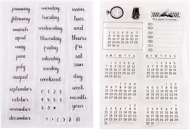 Exceart 2 Pcs Clear Stamps Calendar Design Letter Seal Stamps Journals Stickers Hand Account Stickers for DIY Craft Scrapbooking Embossing Album Card Decoration