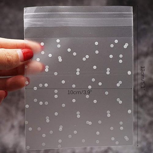 Miniatura 5 de Juego de 500 bolsas autoadhesivas para golosinas, de 3.9 pulgadas, de celofán con lunares blancos, para fiestas, para piruletas, dulces, chocolates,