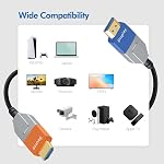 Câble HDMI Long 8K 4K 50ft, Câble HDMI 2.1 Fibre Optique 48Gbps Ultra Haute Vitesse Prend en charge 8K 60hz 4K 120hz HDR eARC CL3 en Mur Compatible avec PS5, Xbox, PC, Projecteur, Moniteur, HDTV, Apple Roku TV Box