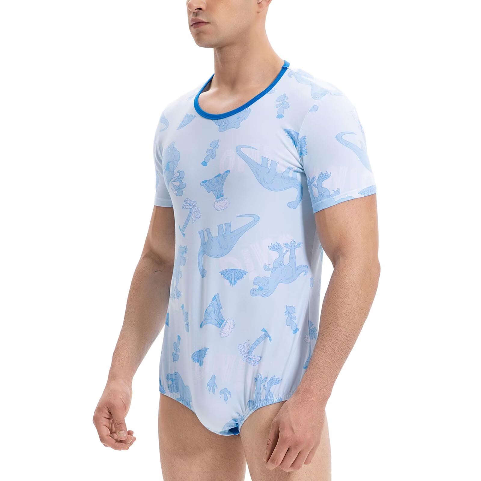 Landofgenie Body Homme à Manches Courtes - Combishort à Imprimé Cartoon Intégral avec Pressions à l'entrejambe pour Adulte