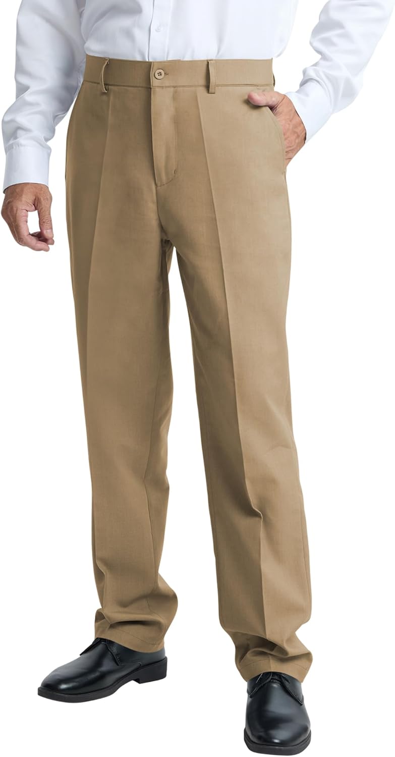 LETAOTAO Men's Classic Fit Dress Pants, Wrinkle-Free Flat Front Straight Leg Formal Pants for Business & Office