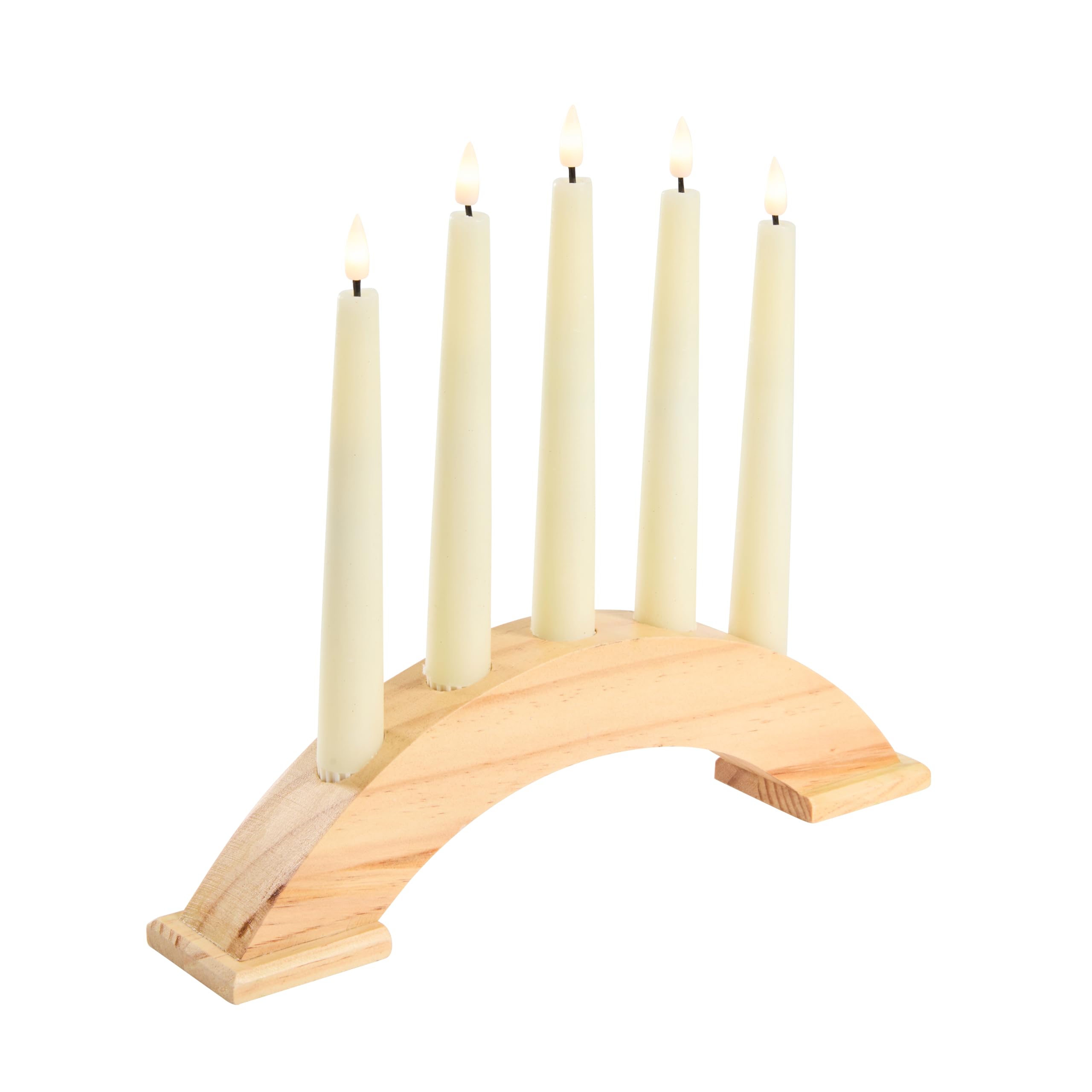 Lights4fun 31cm Holz Kerzenbrücke mit TruGlow® LED Kerzen mit Fernbedienung Timer Batteriebetrieb Innen Weihnachtsdeko Fenster Kerzenbogen Weihnachten