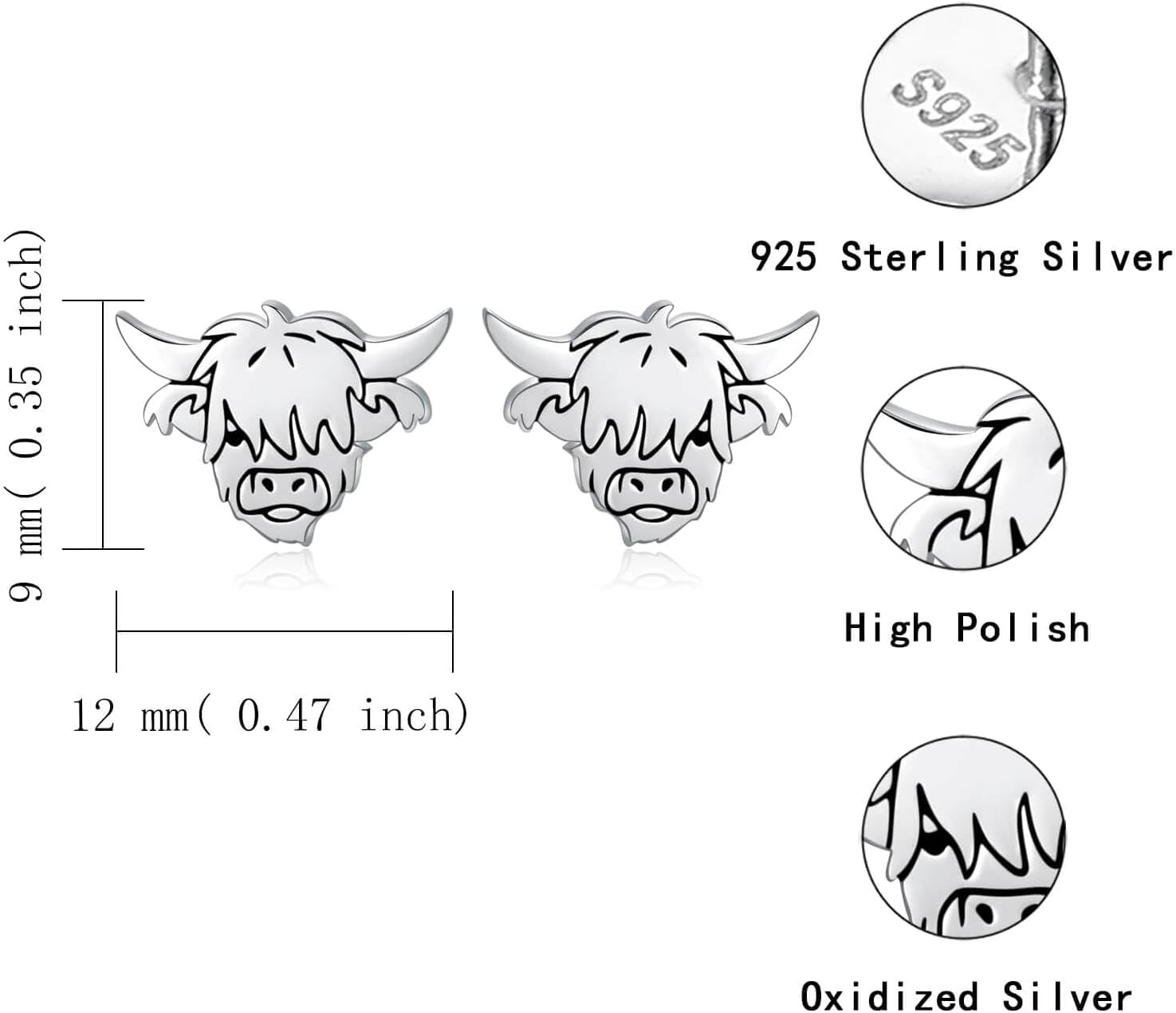 Sterling Silver Animal Earrings Jewelry: Hypoallergenic Highland Cow Dragon Koala Bear Fox Animal Stud Earrings with Safety Screwback Birthday Christmas Earrings Jewelry Gift for Women Animal Lovers