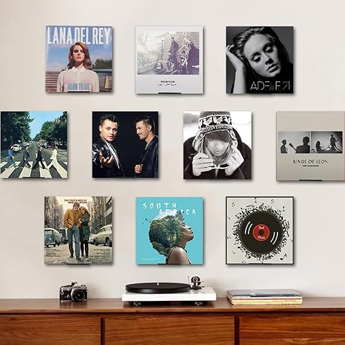 Miniatura 7 de BiJun Paquete de 10 estantes de discos de vinilo para montaje en pared, soporte de vinilo de metal blanco para montaje en pared, soporte minimalista