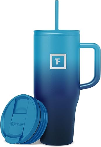 Miniatura 109 de IRON °FLASK Co-Pilot Taza térmica con popote y tapas abatibles, botella con asa para bebidas calientes o frías, a prueba de fugas, para agua o café