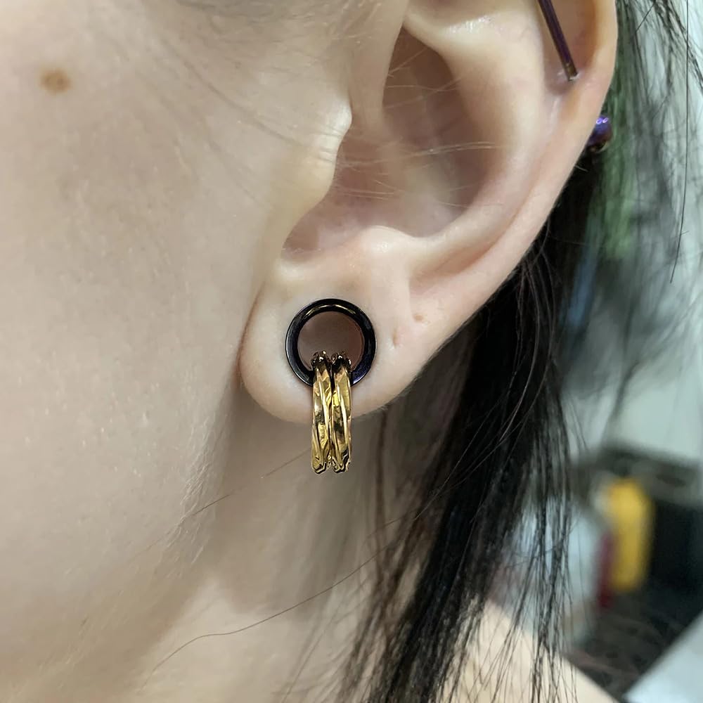 LADEMAYH Street-Chic Ear Plugs Tunnels Gauges, Stylish Two Stacked Rings Design, Hypoallergenic 316L Stainless Steel Gauge Earrings, Fashion Ear Piercing Jewelry for Women & Mens