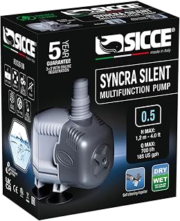 Sicce Syncra Silent 0.5 185 GPH Ultra Quiet Submersible Pump for Aquariums, Fountains, Ponds, Hydroponics - Italian Made, Freshwater & Saltwater