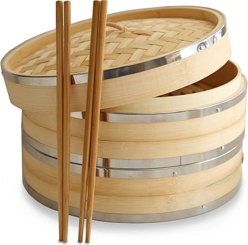 Harcas 10" Premium Bamboo Steamer 2-Tier