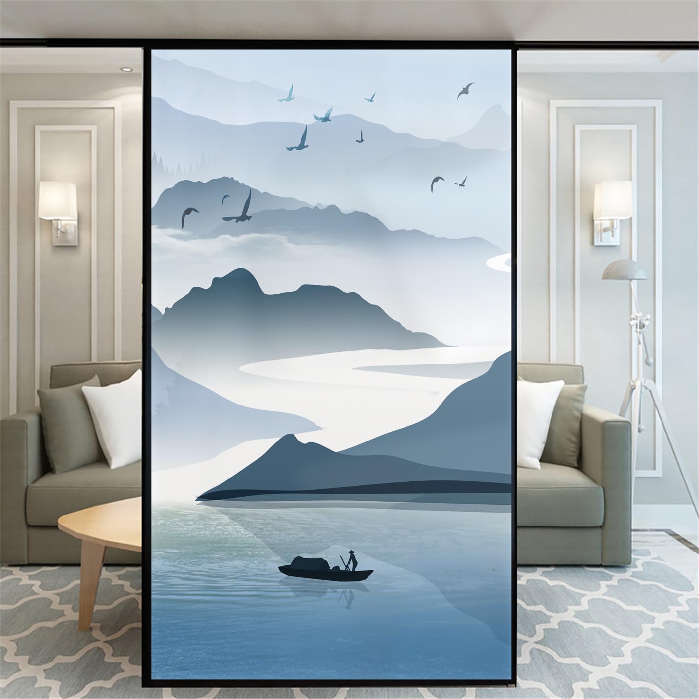 Xijier No Glue Window Film - Classic Pattern Decorative Frosted Glass Door Covering - Privacy Decals Sticker 40x160cm (15.7"x63")