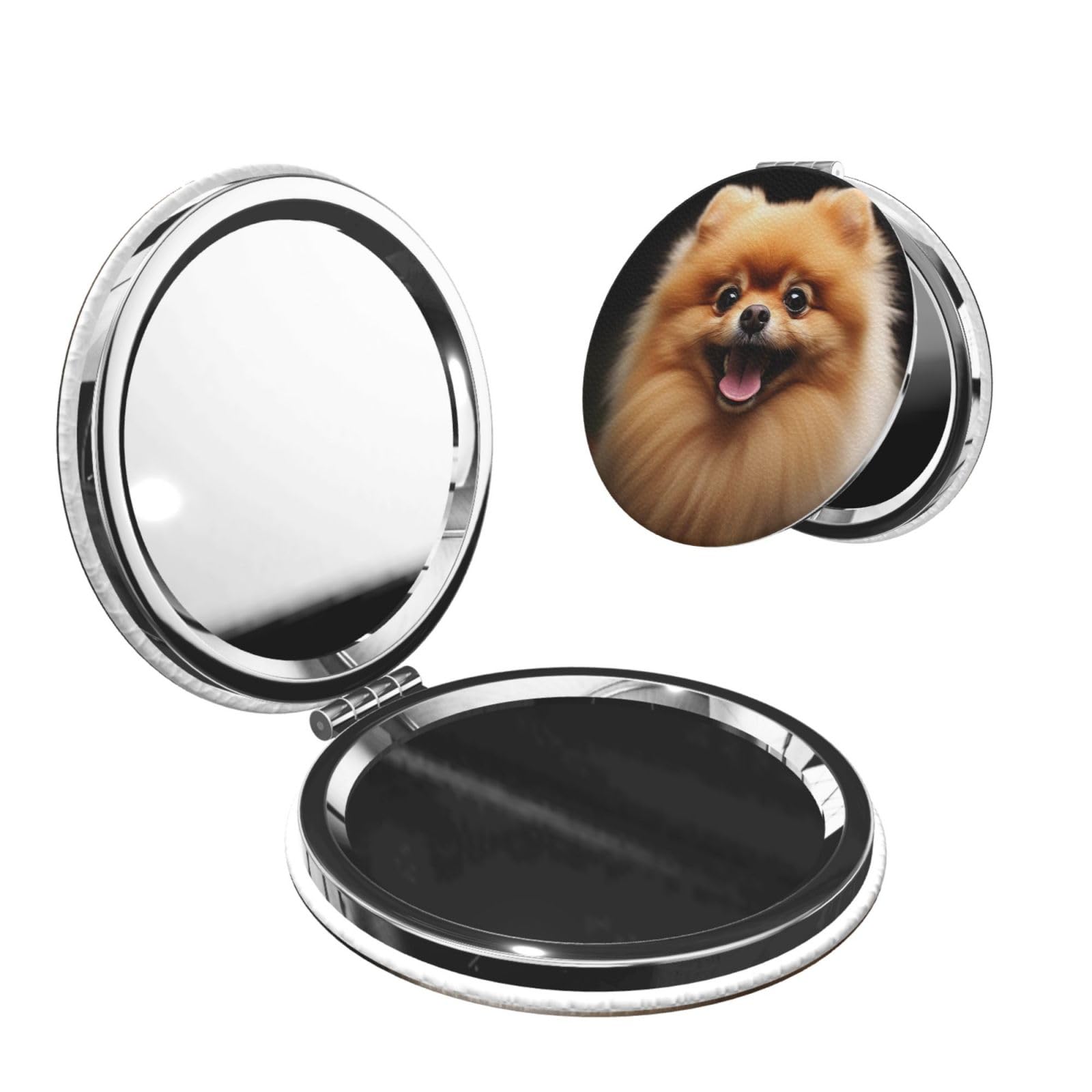 DWVTSLH Pomeranian Compact Mirror for Purse, Double-Sided 2X/1X Magnifying Mirror for Women Men, Travel Makeup Mirror for Handbag, Handheld Vanity Mirror for Gift
