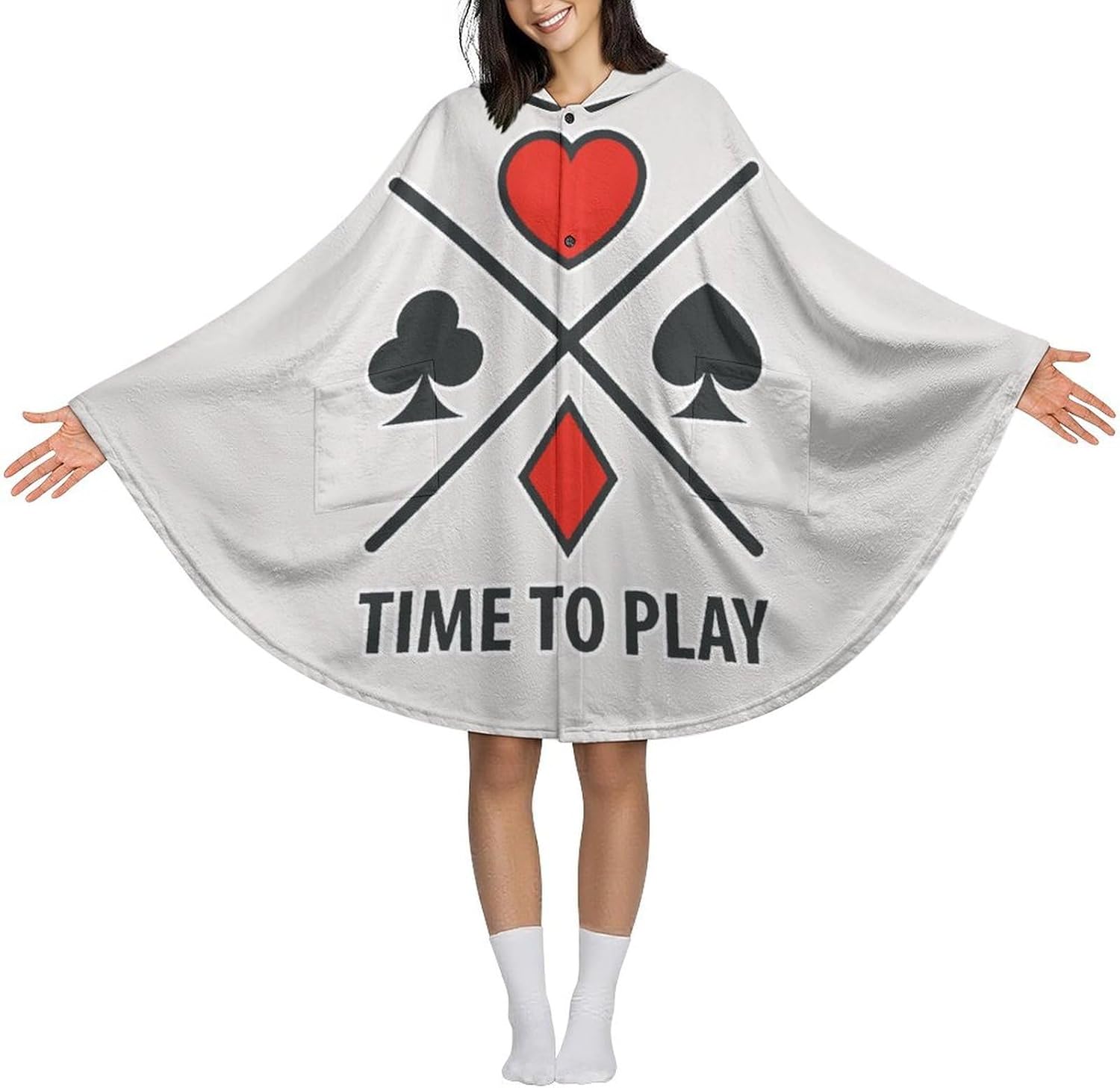 Playing Poker Card Wearable Blanket with Hooded Flannel Blankets Cape with Pocket
