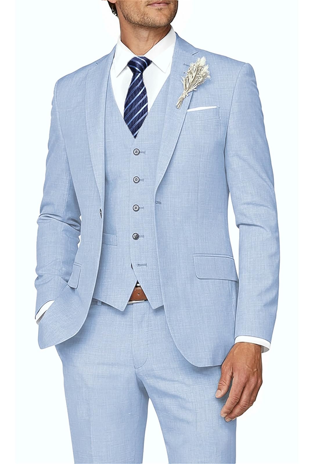 Photo 1 of MOGU Mens Suit 3 Piece Slim Fit Suit Wedding Suits for Men Tuxedo Prom Party Dinner Size L Light Blue