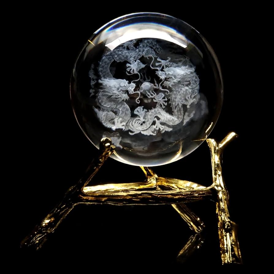 Amazon.co.jp: [GOLD STONE] クリスタルボール 約80mm 龍神 干支