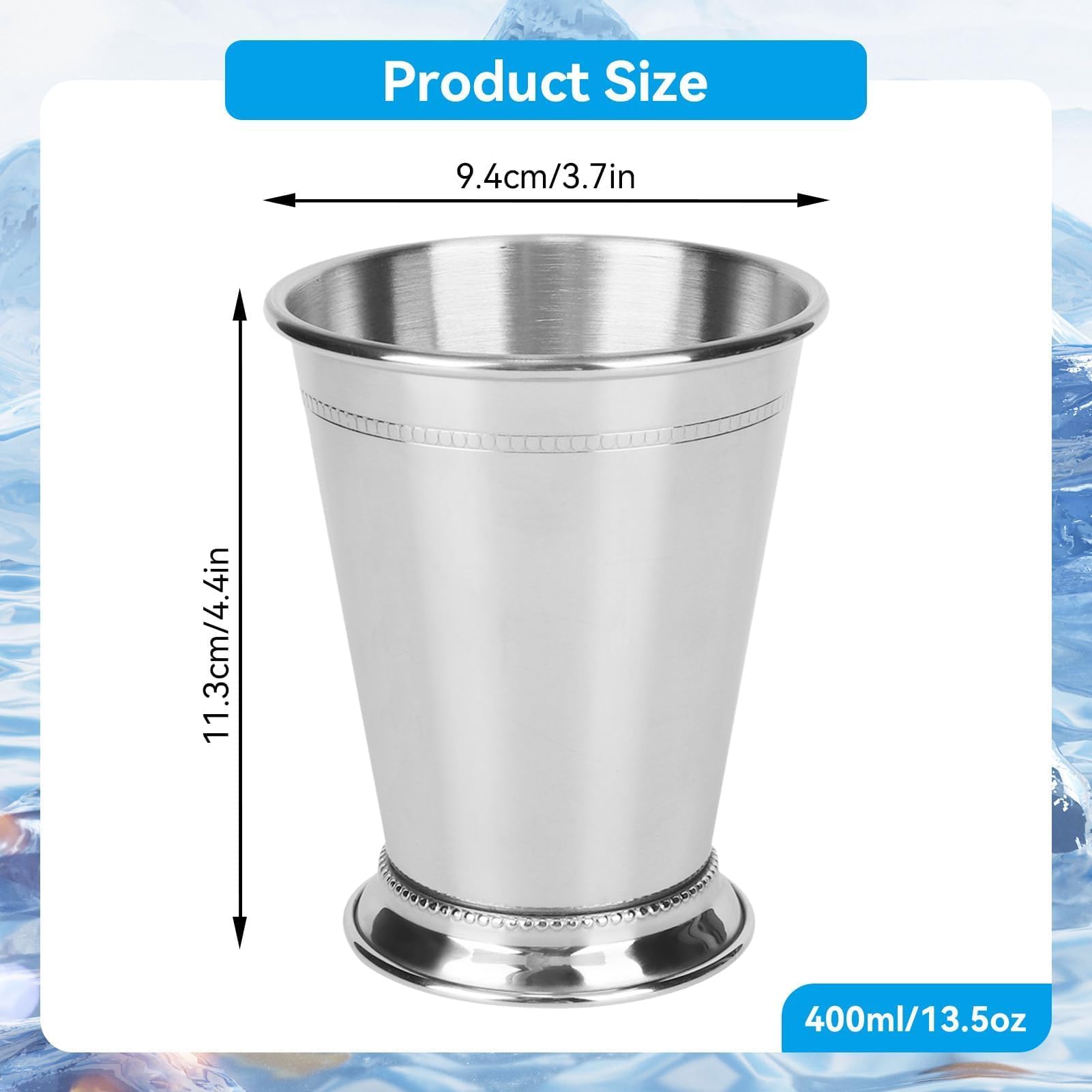 Tazze julep di menta, 2 pezzi da 400 ml di bicchieri classici in acciaio inossidabile bicchieri da cocktail bevande in vetro tazza di birra in vetro per succo bevanda