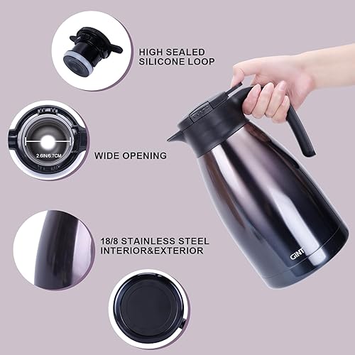 Miniatura 23 de Jarra térmica de acero inoxidable para café, termo de doble pared sellado al vacío, 12 horas de retención de calor Negro