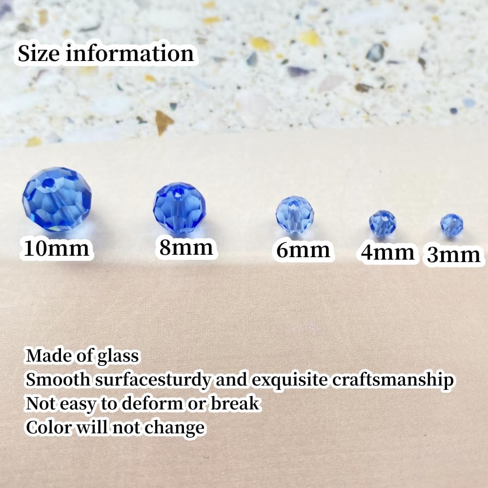 Crystal Glass Beads 50 Pieces 10mm Round Faceted Glass Spacer Beads for Jewelry Making Bracelet Earring Necklace DIY Craft Supplies(Light Blue) - Image 2