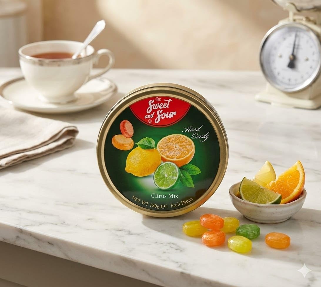 Sweet and Sour Citrus Fruits Mix Hard Candy Fruit Drops, 180g Tin-picture-26