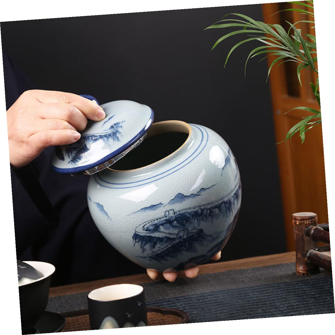 COLLBATH Keramik Vorratsdose im Chinesischen Vintage Stil mit Dicht Schließendem Deckel zur Aufbewahrung von Tee und Nüssen für Zuhause oder Teehaus