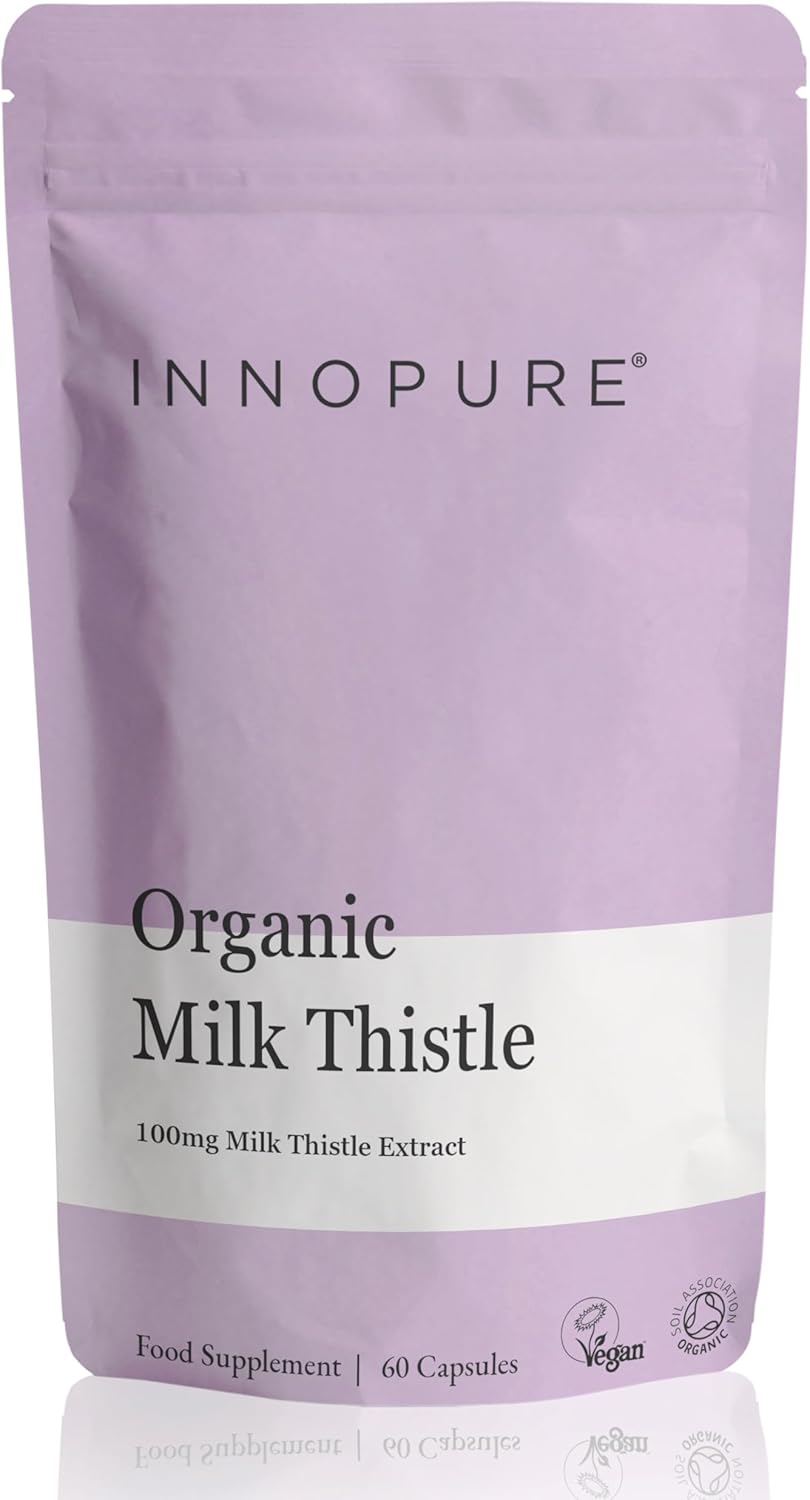 INNOPURE Organic Milk Thistle Capsules – Premium Quality, Soil Association & Vegan Society Certified 100 mg – 80% Silymarin (60 Capsules) UK Made