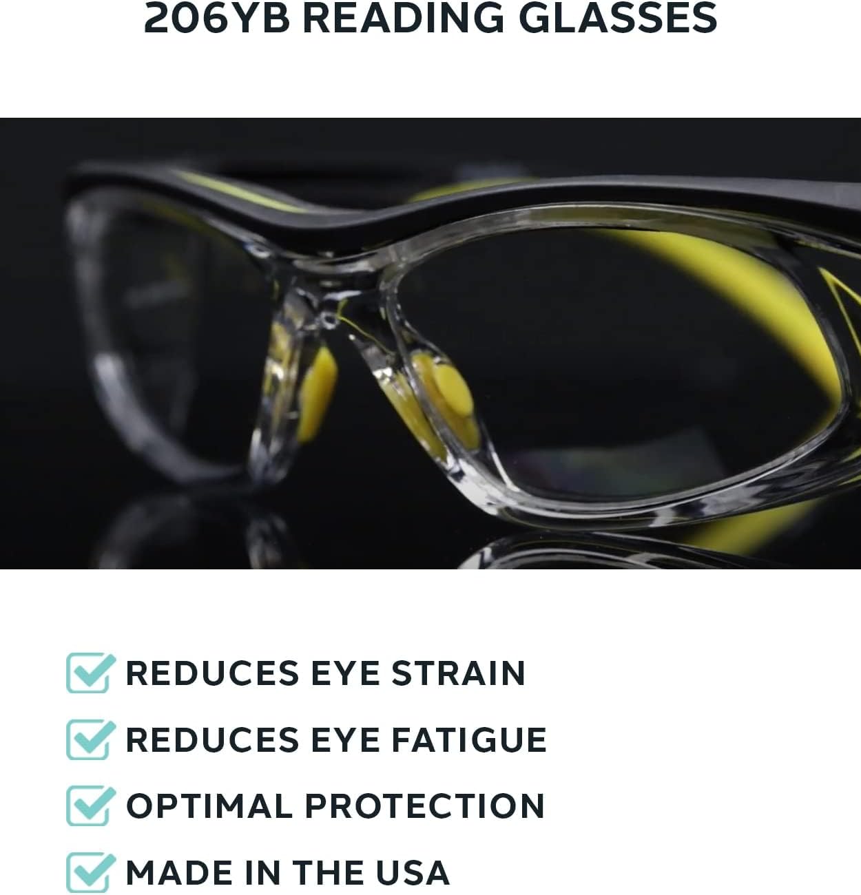 Safety Reading Glasses 206YB with Full Clear Magnifying Lenses, 1.00 to 3.00 Diopter, ANSI Z87 Approved - Image 7